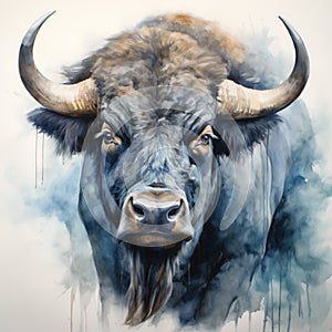 A portrait of a buffalo in watercolor