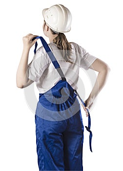 Portrait of a BUILDER on white isolation