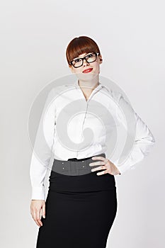 Portrait of buisness woman on white background.