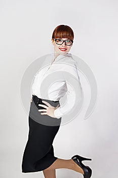 Portrait of buisness woman on white background.