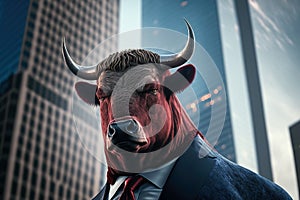 Portrait of a bull in a suit, ai generated