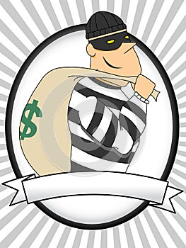 Portrait of Burglar holding bag of money