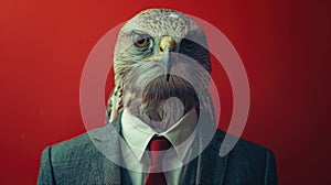 portrait of a business man with a hawk's head in suit, trading and stock investment concept