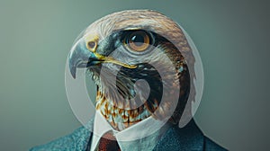 portrait of a business man with a hawk's head in suit, trading and stock investment concept