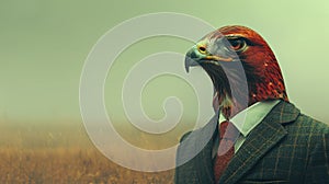 portrait of a business man with a hawk's head in suit, trading and stock investment concept