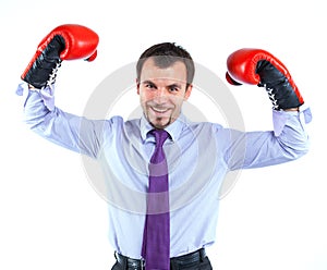 Portrait of a business man in red boxing gloves