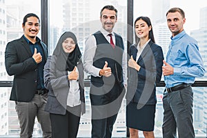 Portrait of business people group having confident in successful job in modern office background. People lifestyl and partnership