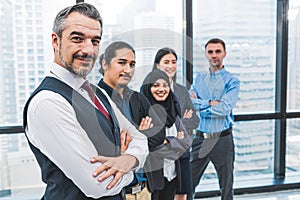 Portrait of business people group having confident in successful job in modern office background. People lifestyl and partnership