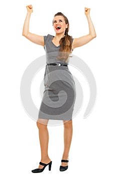 Portrait of business woman celebrating victory