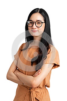 Portrait business woman confident attitude wearing glasses on 