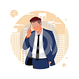 A portrait of a businessman calling his partner, flat design concept, vector illustration