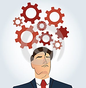 Portrait of businessman with gears icon background