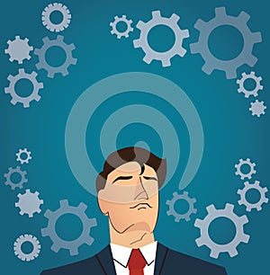 Portrait of businessman with gears icon background
