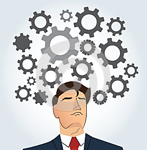 Portrait of businessman with gears icon background