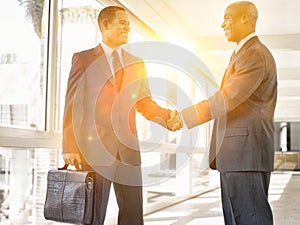 Portrait of businessmen shaking hands in the office