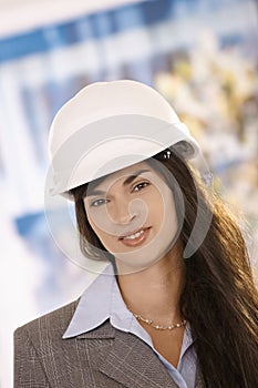 Portrait of businesswoman in hardhat