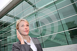 Portrait of businesswoman talking on phone