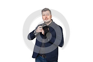 Portrait of cameraman with digital photo camera
