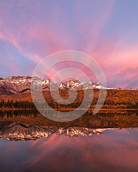 Portrait of Canadian Rockies at Sunset in Jasper National Park,