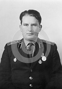 Portrait of a captain in the USSR armed forces. Vintage retro photo taken in the GDR, circa 1970