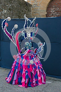 Portrait of carnival mask pink and blue