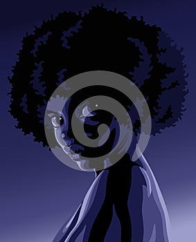 Portrait in cartoon style of beautiful young black woman in chiaroscuro lighting photo