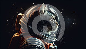 portrait of a cat in an astronaut\'s spacesuit. Animal in space. Space science