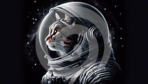 portrait of a cat in an astronaut\'s spacesuit. Animal in space. Space science