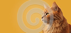 portrait of a cat in front of bright yellow background