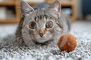 portrait cat play with ball in living room, Funny cat and ball , lovely pet