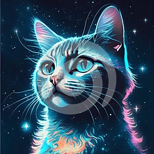 Portrait of a cat in the starry night. Vector illustration. generative AI