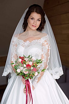 Portrait of caucasian beautiful attractive woman bride