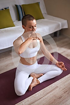 Portrait of caucasian beautiful young woman doing yoga