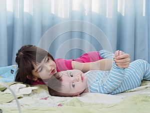 Portrait of caucasian children playing at home