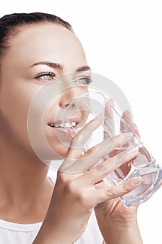 Portrait of Caucasian Female Drinking Water and Smiling