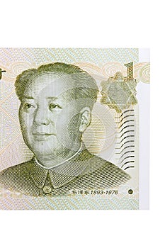 Portrait of the chairman Mao fron one yuan banknote. Chenes money.