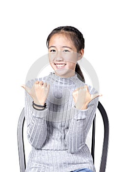 Portrait of cheerful asian teenager toothy smiling face on white