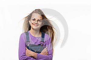 Portrait of a cheerful authentic girl with developing hair