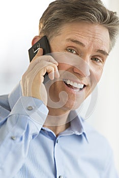 Portrait Of Cheerful Businessman Using Smart Phone