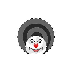 Portrait of a cheerful clown logo, head of a circus comedian with a smile in a curly wig and a round red nose