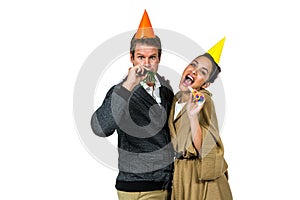 Portrait of cheerful couple celebrating birthday