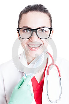 Portrait of cheerful female medic