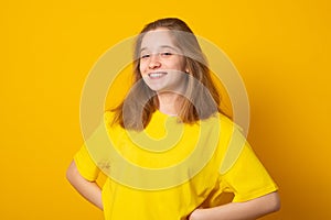 Portrait of a cheerful girl. Happy smiling teenage girl