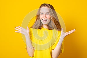Portrait of a cheerful girl. Happy smiling teenage girl