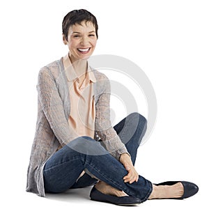 Portrait Of Cheerful Mature Woman Sitting