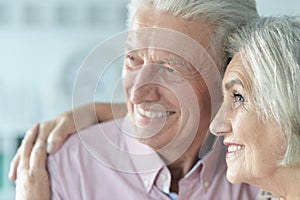 Portrait of cheerful senior couple at home