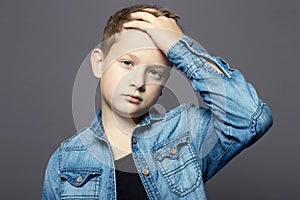 Portrait of child. handsome little boy in jeans