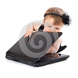 Portrait child with laptop