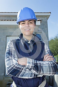 portrait civil engineer woman at construction site photo
