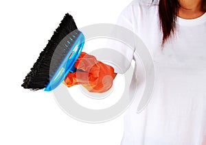 Portrait of cleaning equipment isolated over white background